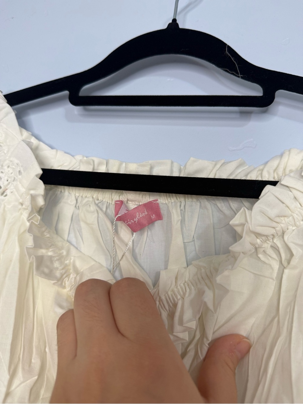 Off-Shoulder Eyelet Peasant Top with Lace-Up Waist Fairycore Boho - Picture 5 of 7